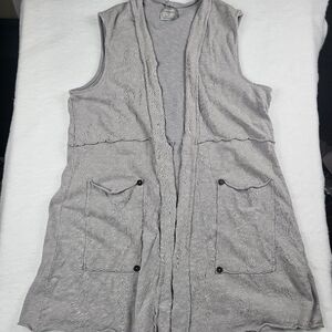 Chalet Lagenlook Open Front Vest XL Pockets Cotton Flowy Grey Layer